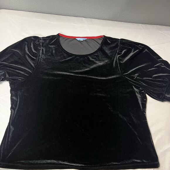 Draper James RSVP Size XXL Black Velvet Short Sleeve Holiday Whimsigoth Top - Picture 4 of 10